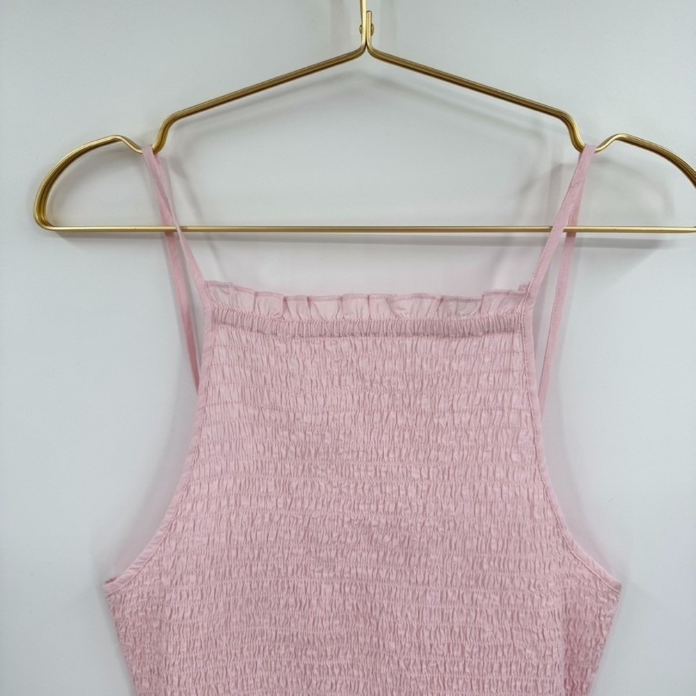 Free People Lyla Smocked Mini Dress‎ Women's M Pink Cross Tie Back - Picture 11 of 11